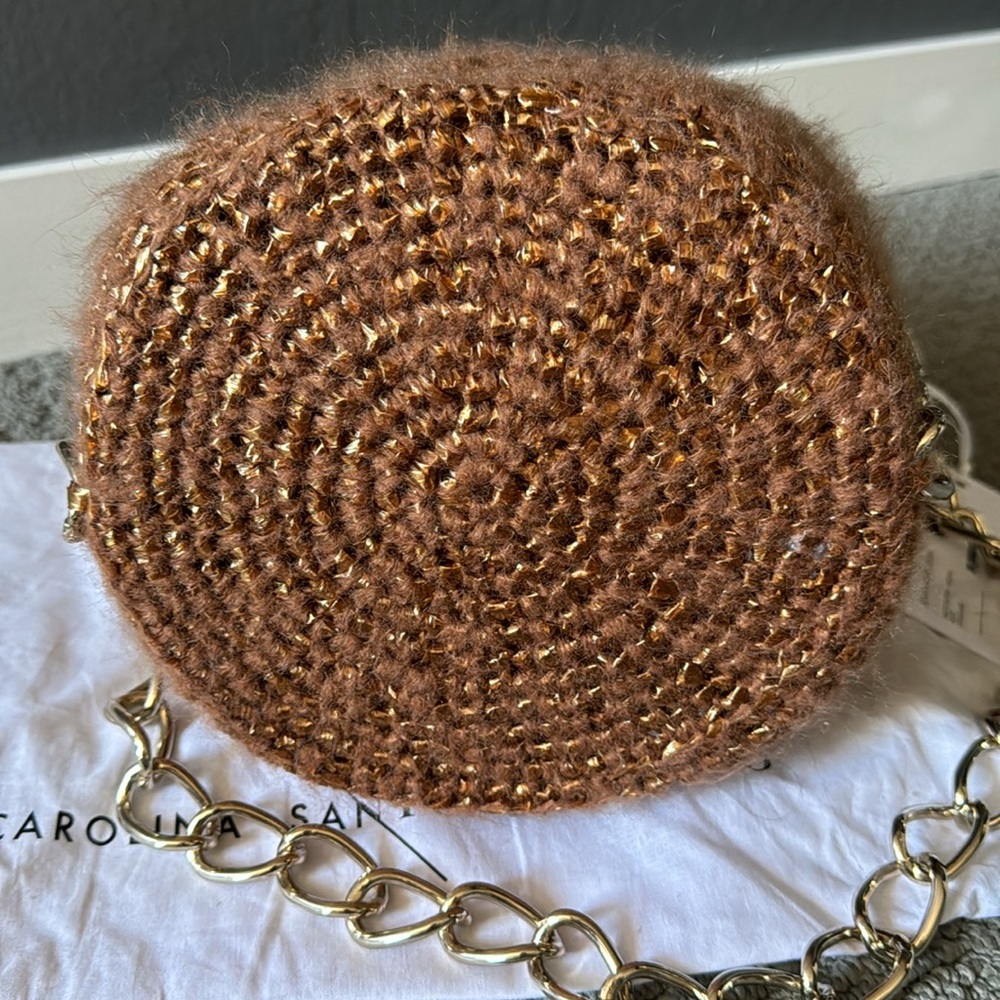 Carolina Santo Domingo Women's Woven Mohair and Raffia Shoulder Bag w/Chain NWT - Picture 10 of 13